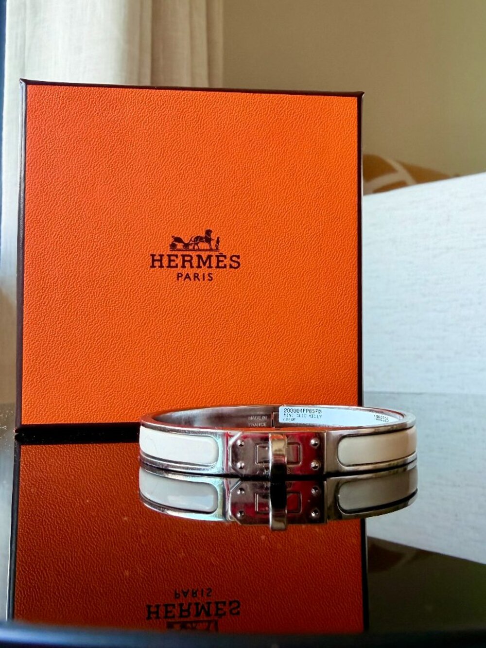 Hermès Mini Clic Kelly Bracelet in Creme with Silver Plated Hardware Size XS/S